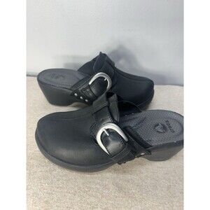 Crocs Women's Shoes Cobbler Buckle Clog Mules Sandals Black Leather 15513 Sz 6